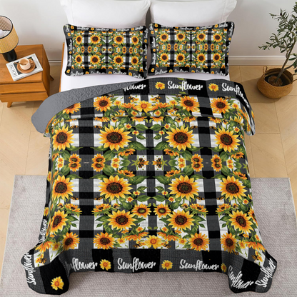 Shineful All Season Quilt 3-Piece Set - Sunflower Bliss Plaid
