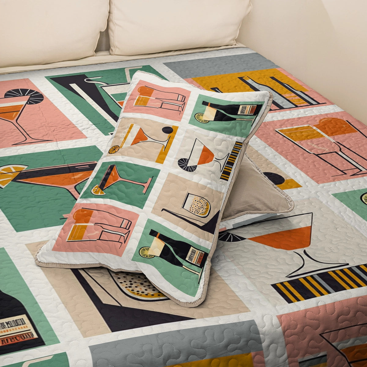 Shineful All Season Quilt 3-Piece Set Wine Retro Cocktail Hour