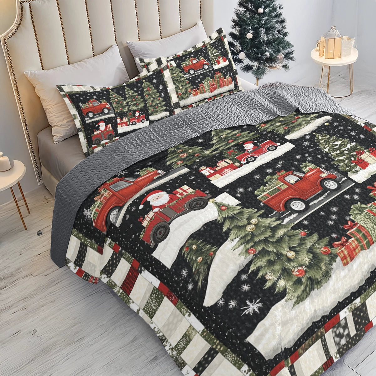 Shineful All Season Quilt 3-Piece Set Christmas Santa's Festive Truck