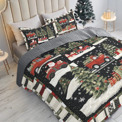 Shineful All Season Quilt 3-Piece Set Christmas Santa's Festive Truck