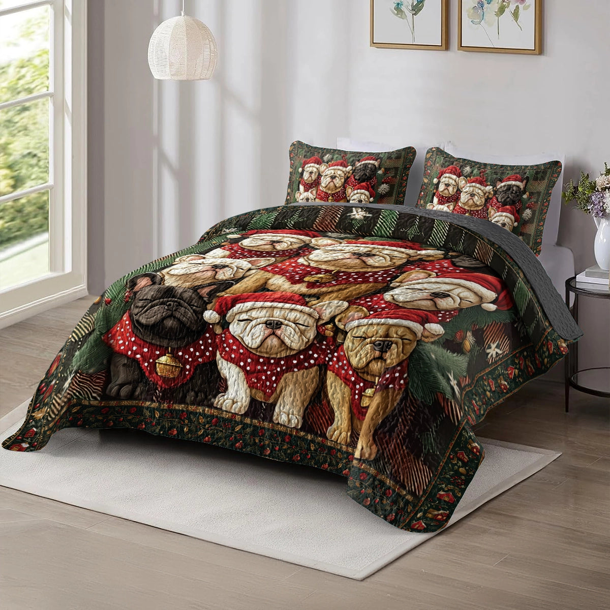 Shineful All Season Quilt 3-Piece Set - French Bulldog Christmas Carols