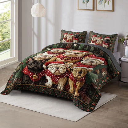 Shineful All Season Quilt 3-Piece Set - French Bulldog Christmas Carols