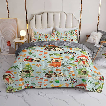 Shineful All Season Quilt 3-Piece Set Santa's Pugs