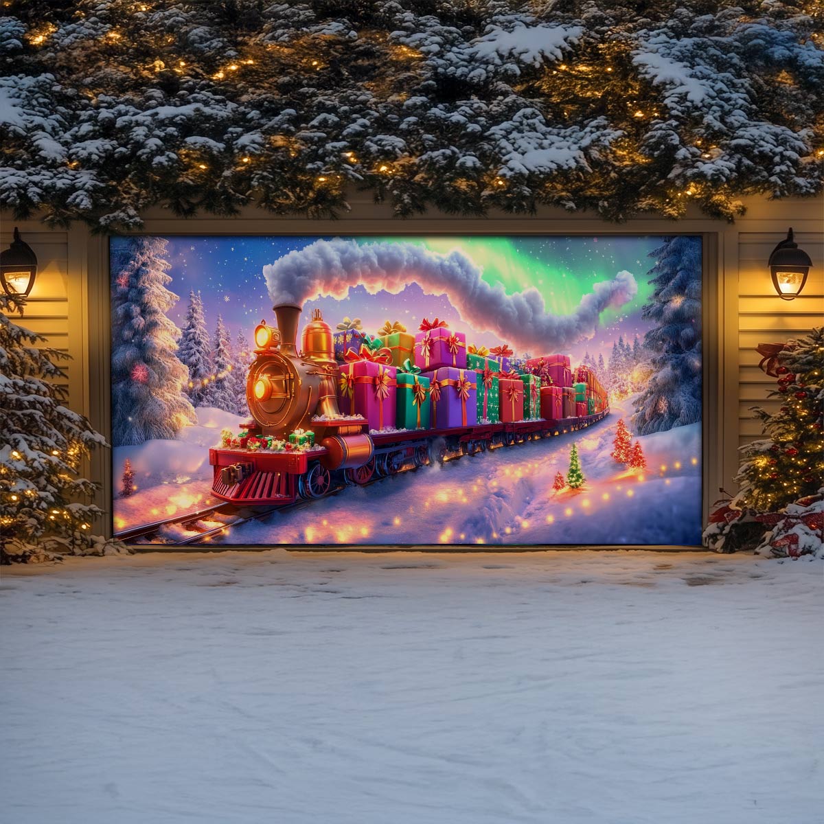 Shineful Garage Door Banner Decoration Festive Train Journey
