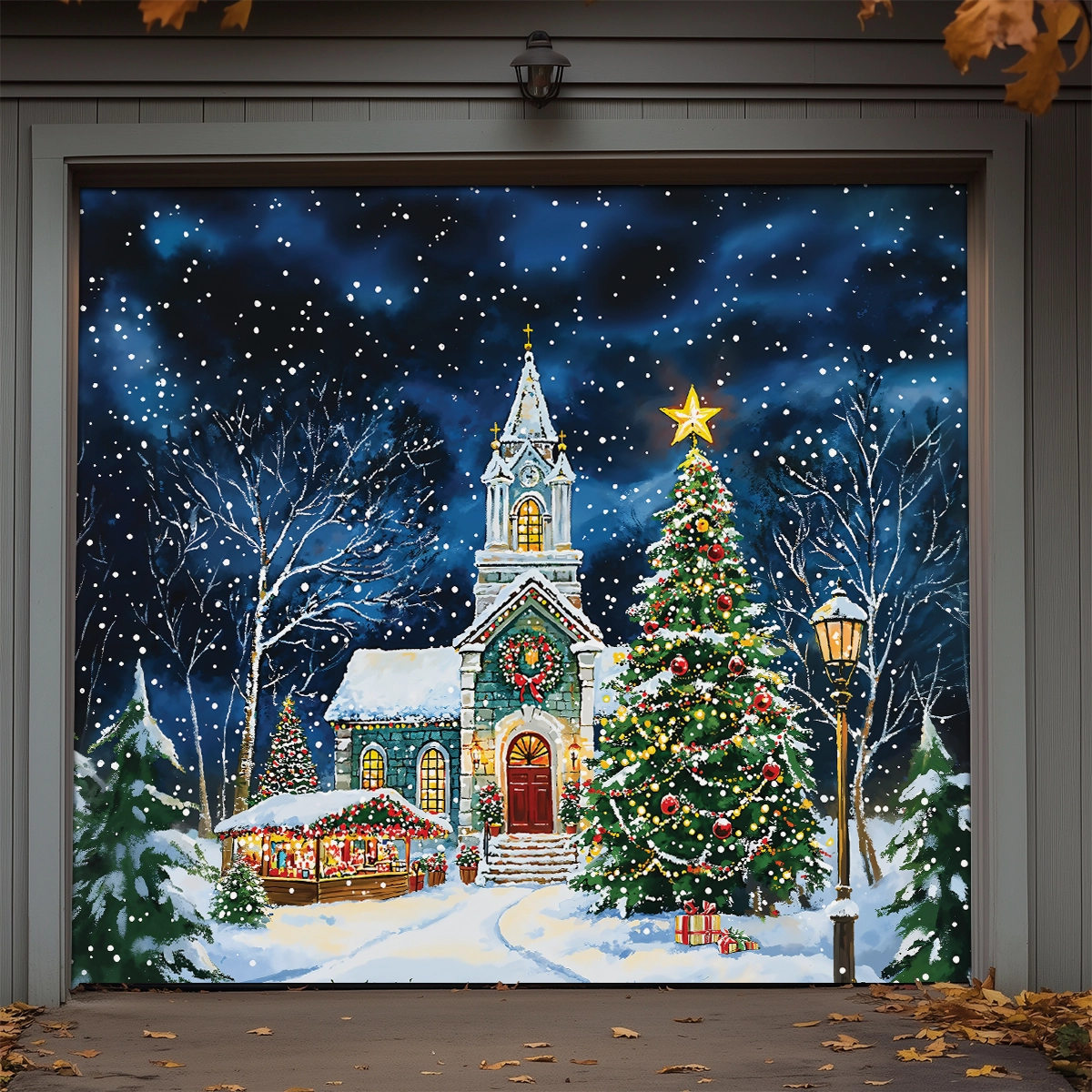 Shineful Garage Door Banner Decoration - Christmas Church Serenity