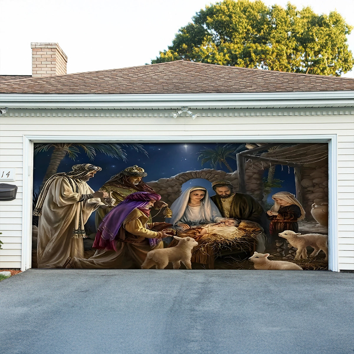 Shineful Garage Door Banner Decoration Glorious Nativity Scene