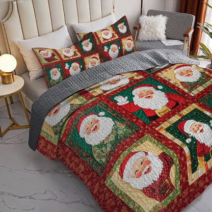 Shineful All Season Quilt 3-Piece Set Jolly Santa Patchwork
