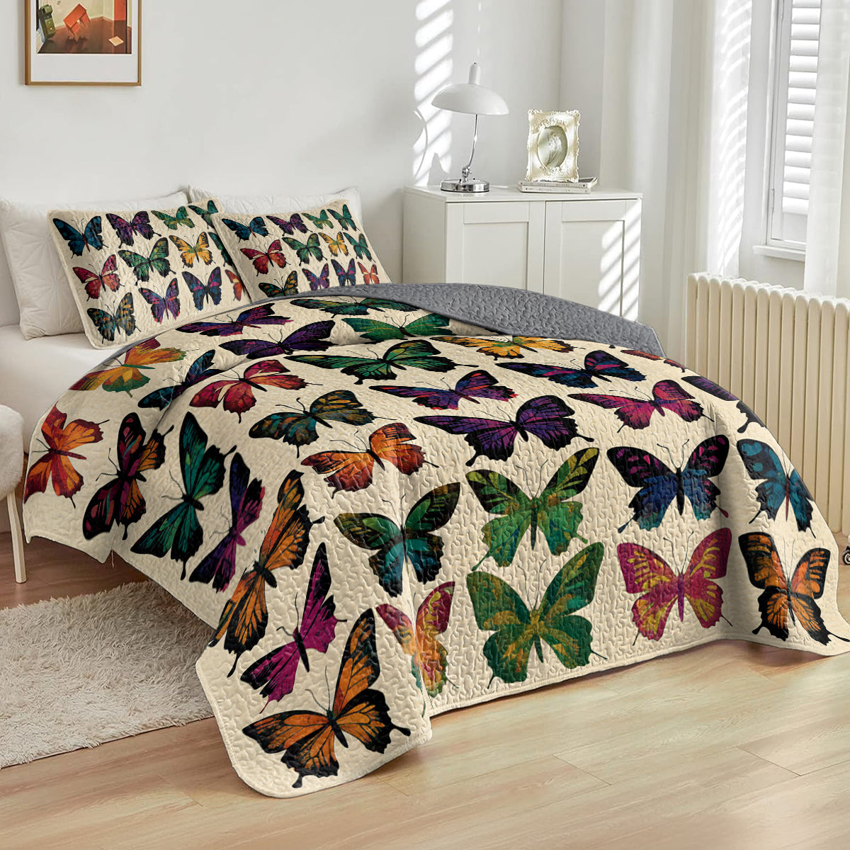 Shineful All Season Quilt 3-Piece Set Garden of Butterflies