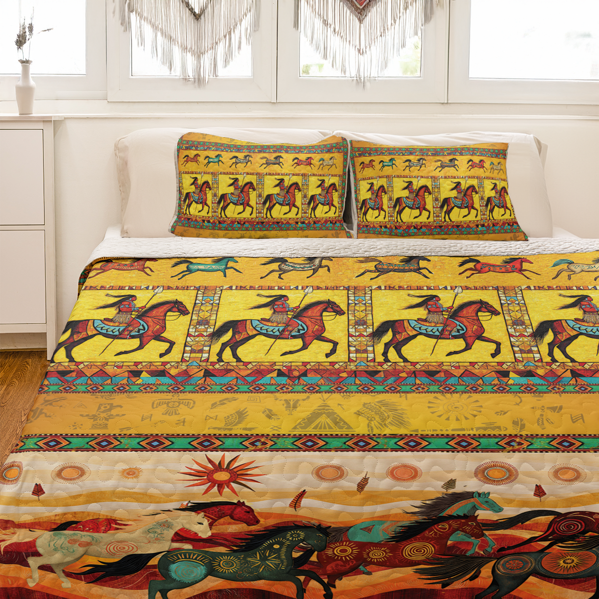 Shineful All Season Quilt 3-Piece Set Native America Warrior