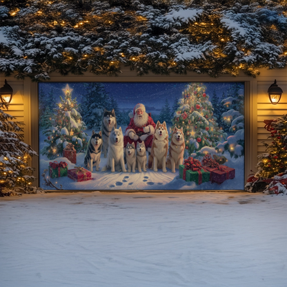 Shineful Garage Door Banner Decoration Santa’s Loyal Husky Guardians