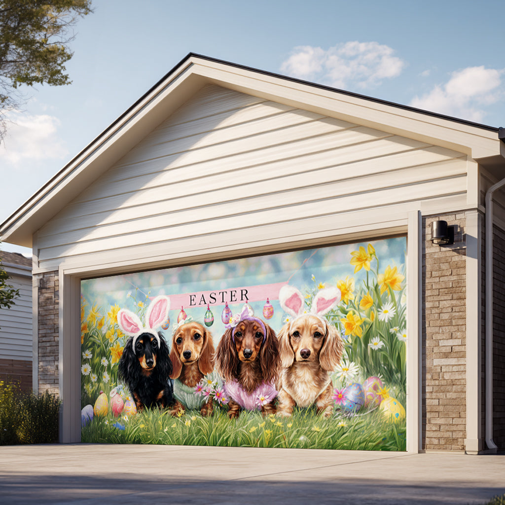 Shineful Garage Door Banner Decoration Bunny Ears Dachshund