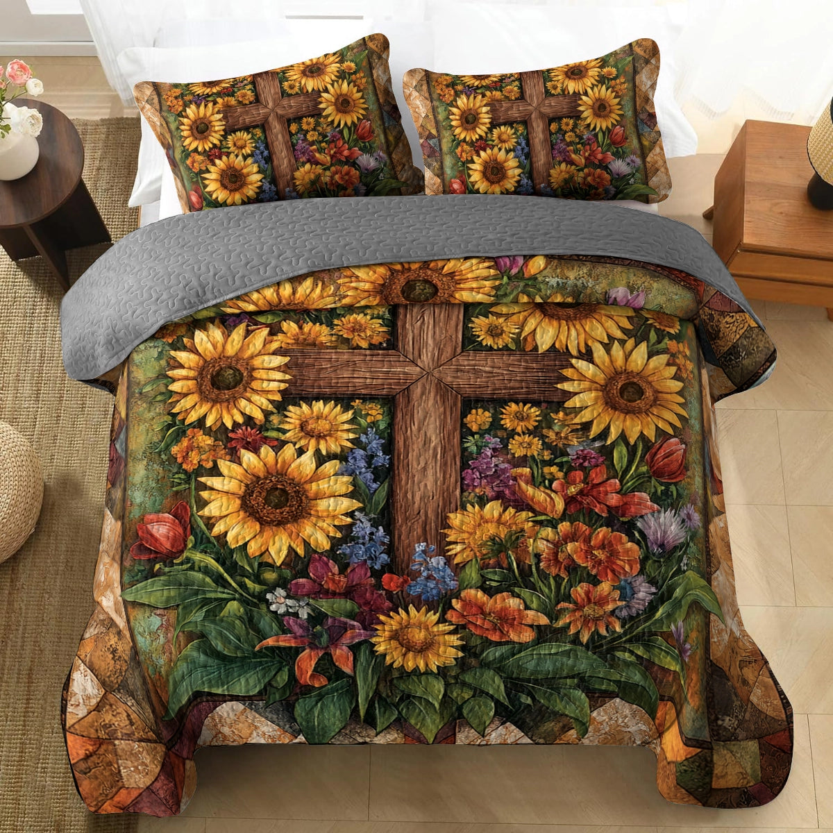 Shineful All Season Quilt 3-Piece Set - Faithful Sunflower