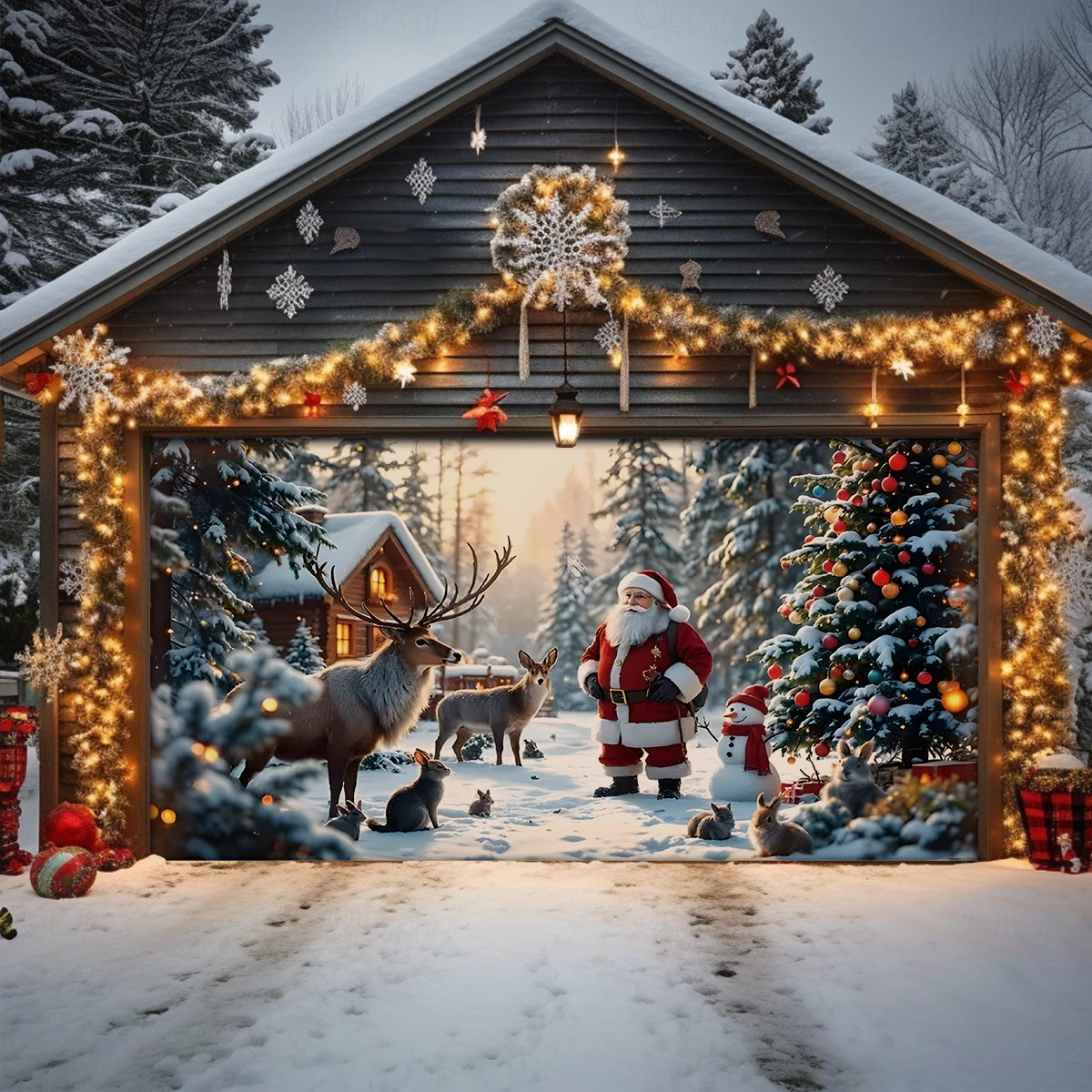 Shineful Garage Door Banner Decoration Santa’s Cozy Winter