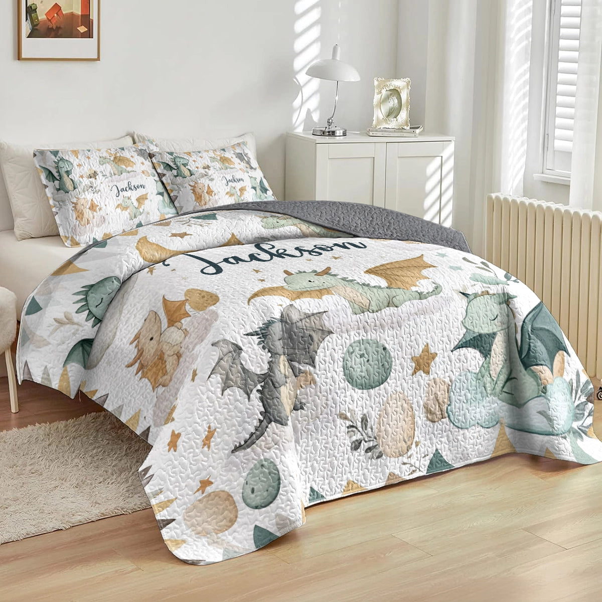 Shineful All Season Quilt 3-Piece Set - Personalized Baby Dragon Dreams