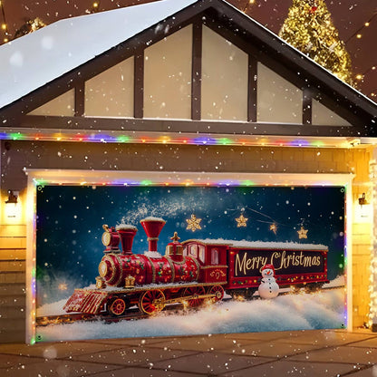 Shineful Garage Door Banner Decoration Merry Christmas Steam Engine