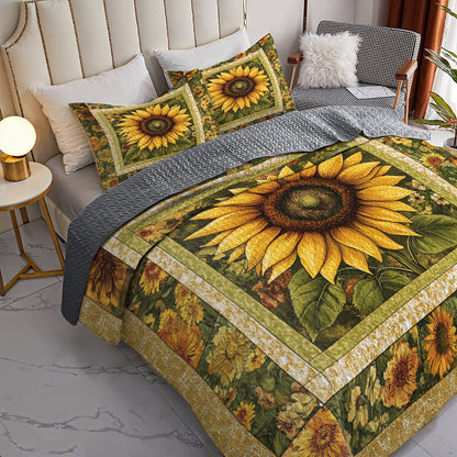 Shineful All Season Quilt 3-Piece Set Golden Sunflower Bloom