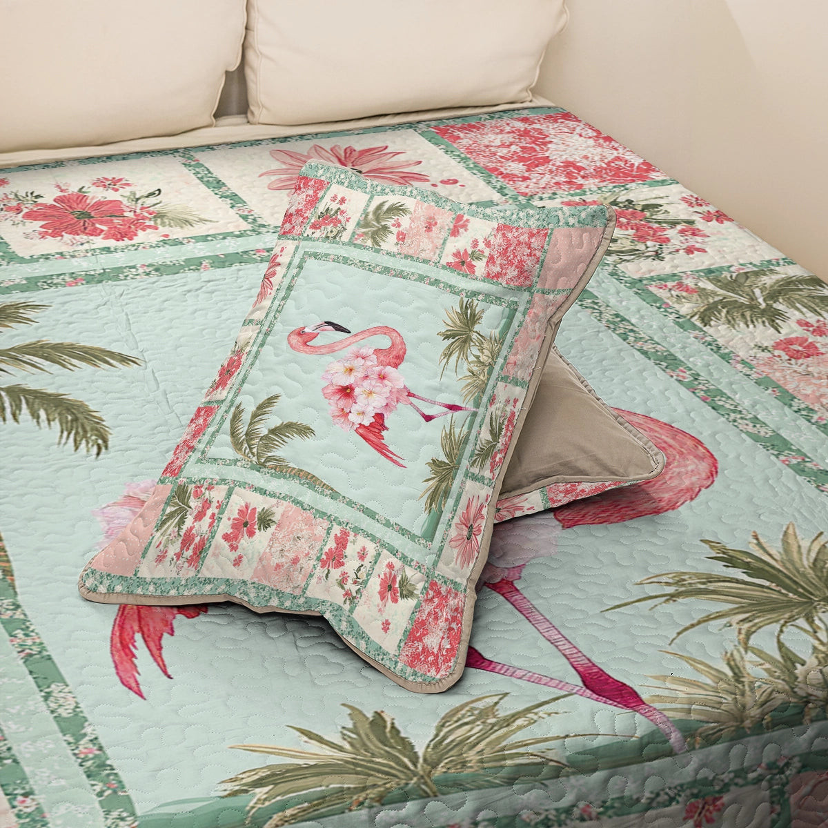 Shineful All Season Quilt 3-Piece Set - Light Pink Tropical Flamingo