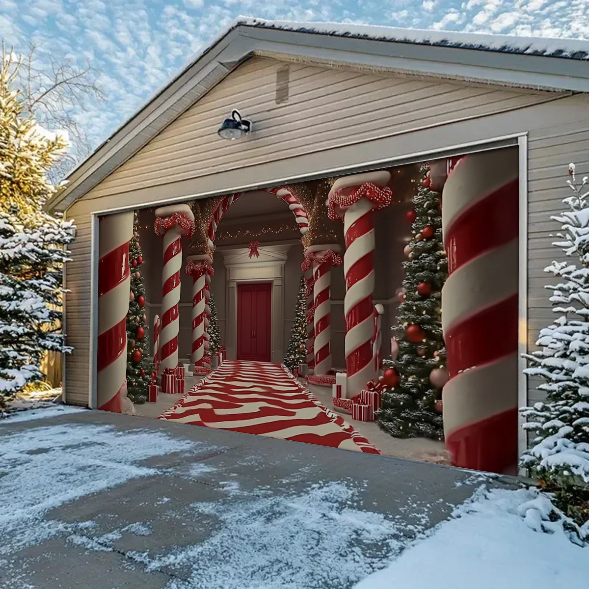 Shineful Garage Door Banner Decoration - Candy Cane Lane