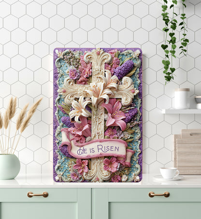 Shineful 2D Metal Sign Vintage Baroque Lily Cross
