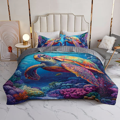 Shineful All Season Quilt 3-Piece Set Vibrant Sea Turtle