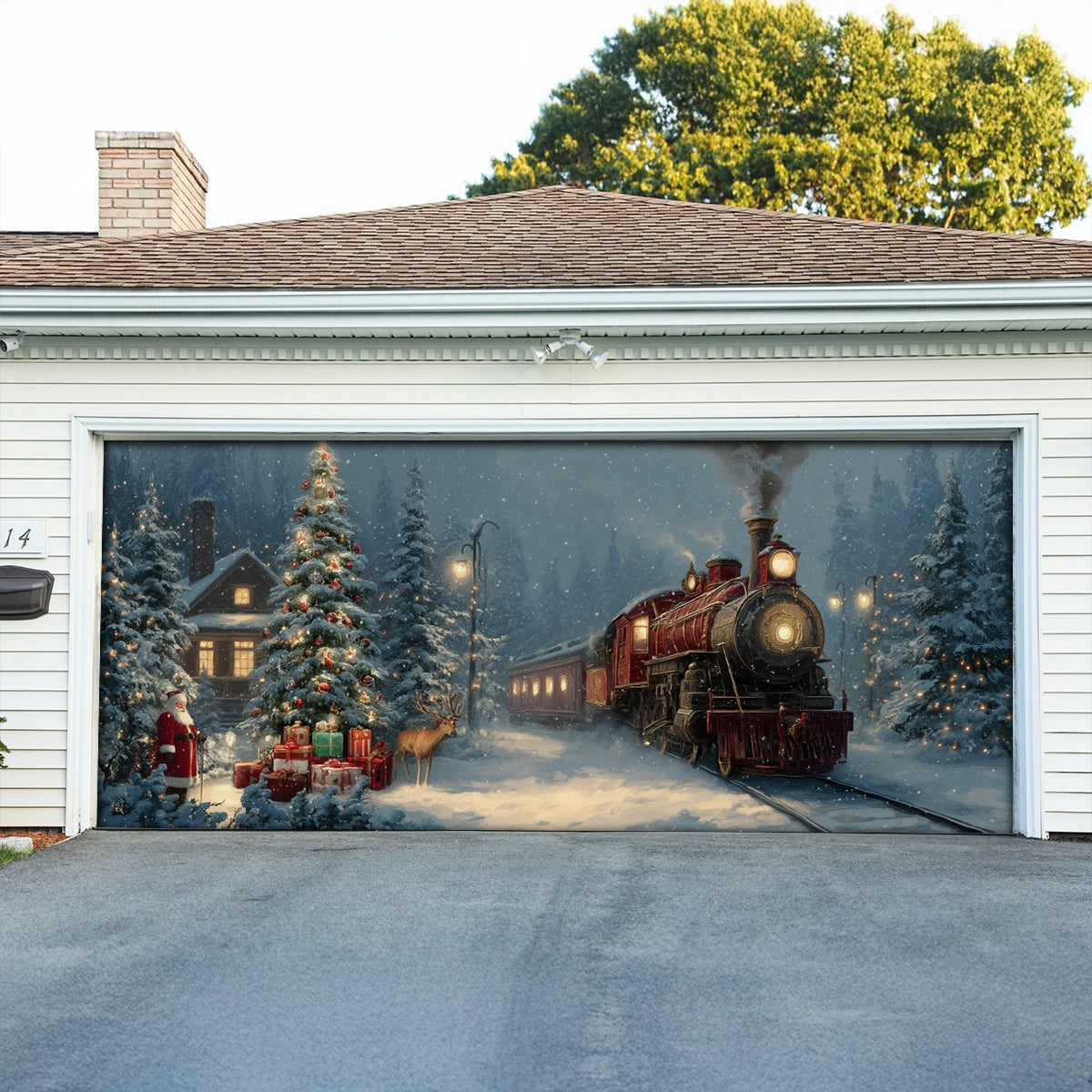 Shineful Garage Door Banner Decoration Santa’s Holiday Train Arrival