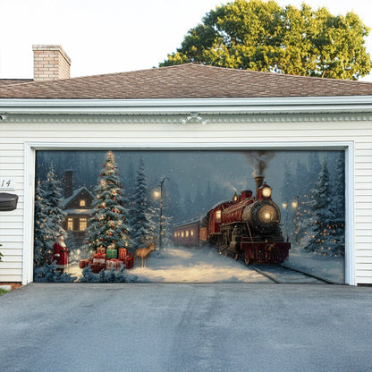 Shineful Garage Door Banner Decoration Santa’s Holiday Train Arrival