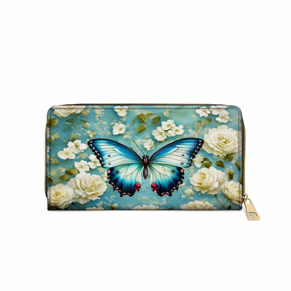 Shineful Leather Clutch Purse With Wristlet Strap Handle Frosty Winter Butterfly