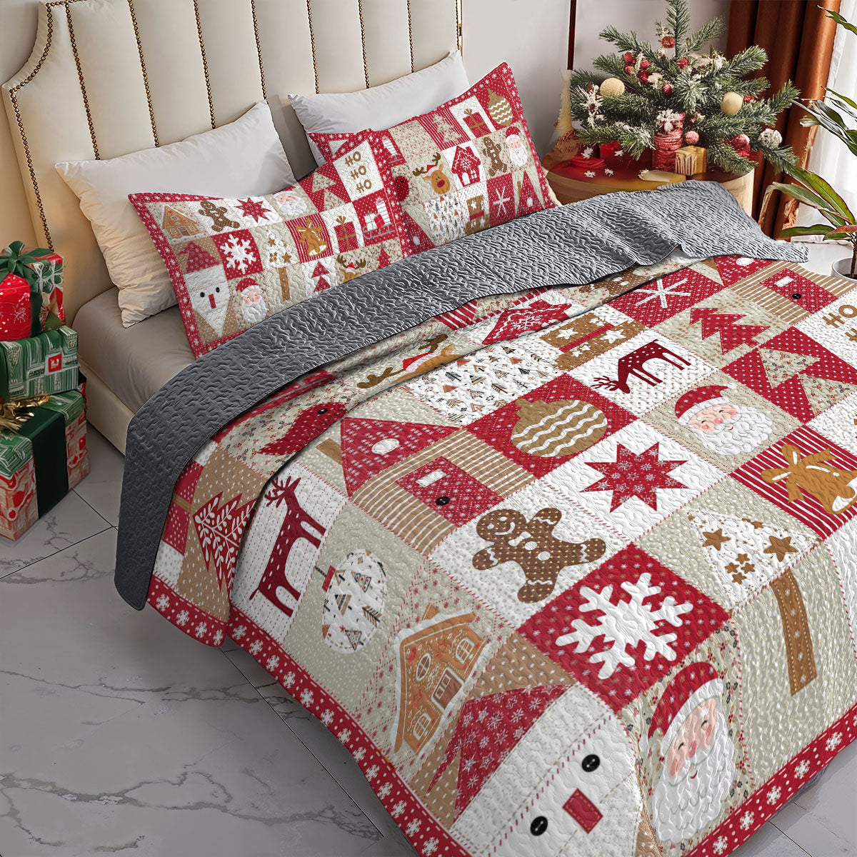 Shineful All Season Quilt 3-Piece Set Patchwork Christmas Wonderland