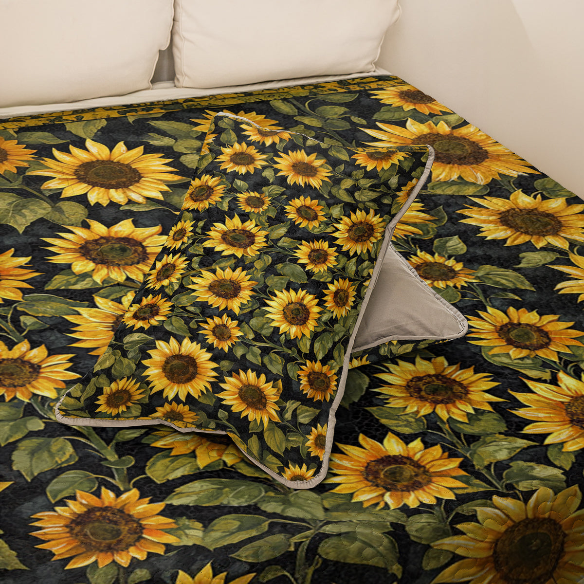 Shineful All Season Quilt 3-Piece Set Elegant Sunflower