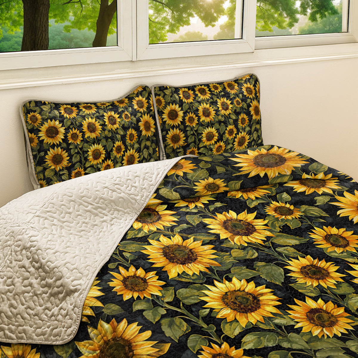 Shineful All Season Quilt 3-Piece Set Elegant Sunflower