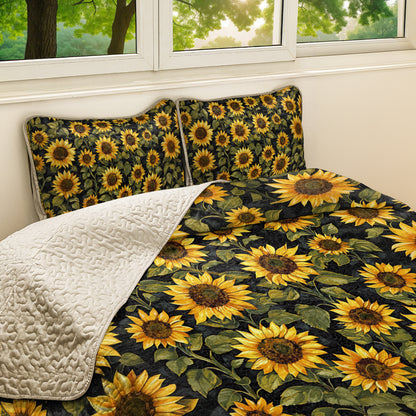 Shineful All Season Quilt 3-Piece Set Elegant Sunflower