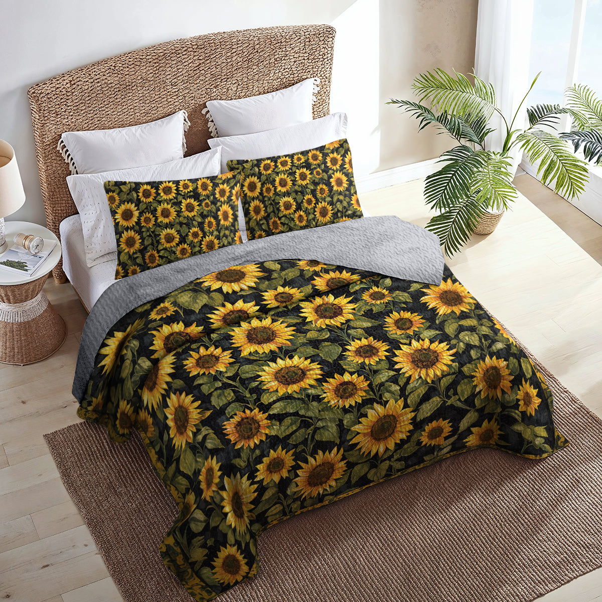 Shineful All Season Quilt 3-Piece Set Elegant Sunflower
