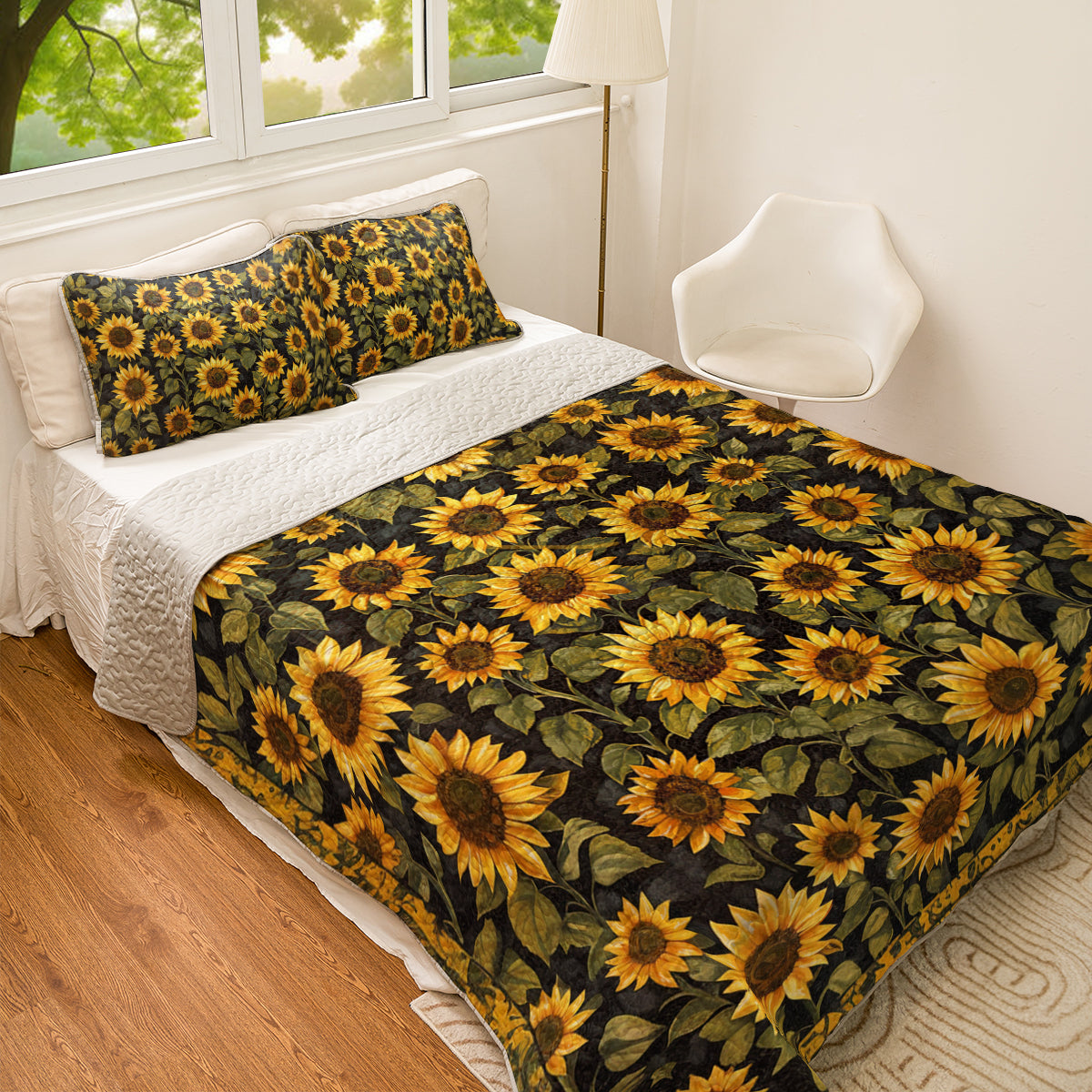Shineful All Season Quilt 3-Piece Set Elegant Sunflower