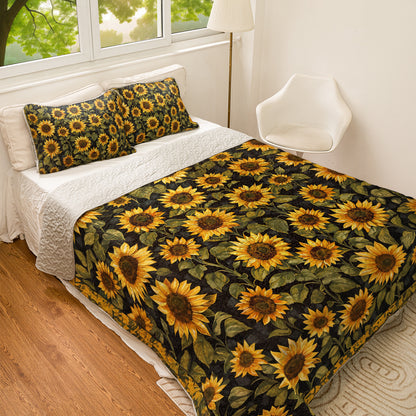 Shineful All Season Quilt 3-Piece Set Elegant Sunflower