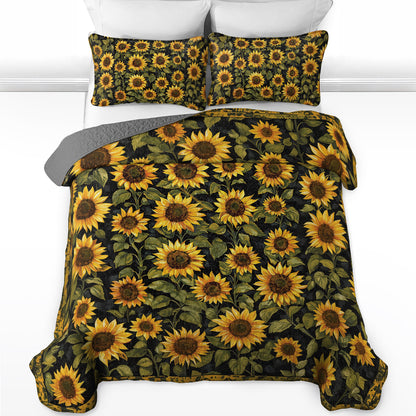 Shineful All Season Quilt 3-Piece Set Elegant Sunflower