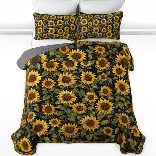 Shineful All Season Quilt 3-Piece Set Elegant Sunflower