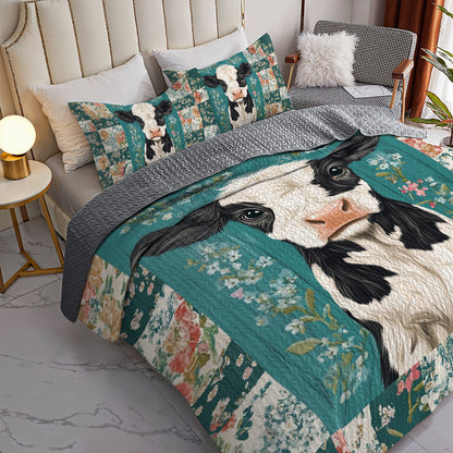 Shineful All Season Quilt 3-Piece Set Floral Cow