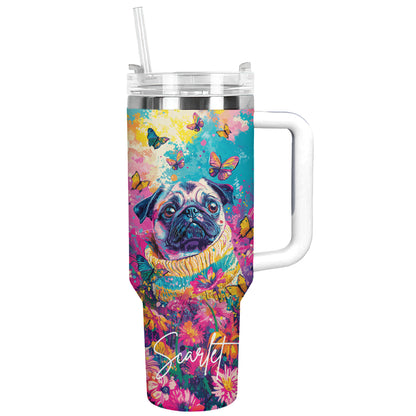 Shineful Personalized Tumbler Puggy Floral Paradise