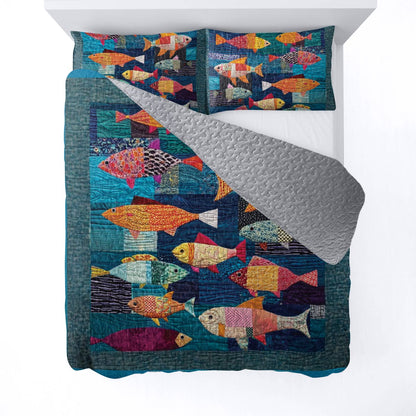 Shineful All Season Quilt 3-Piece Set Fish Frenzy
