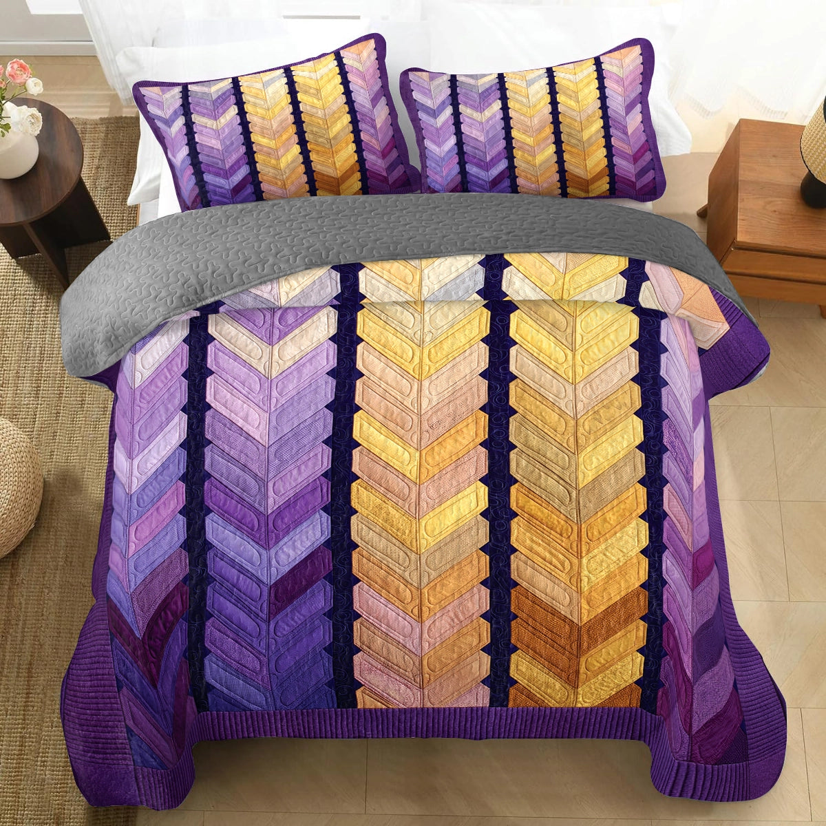 Shineful All Season Quilt 3-Piece Set Golden Arrow Path