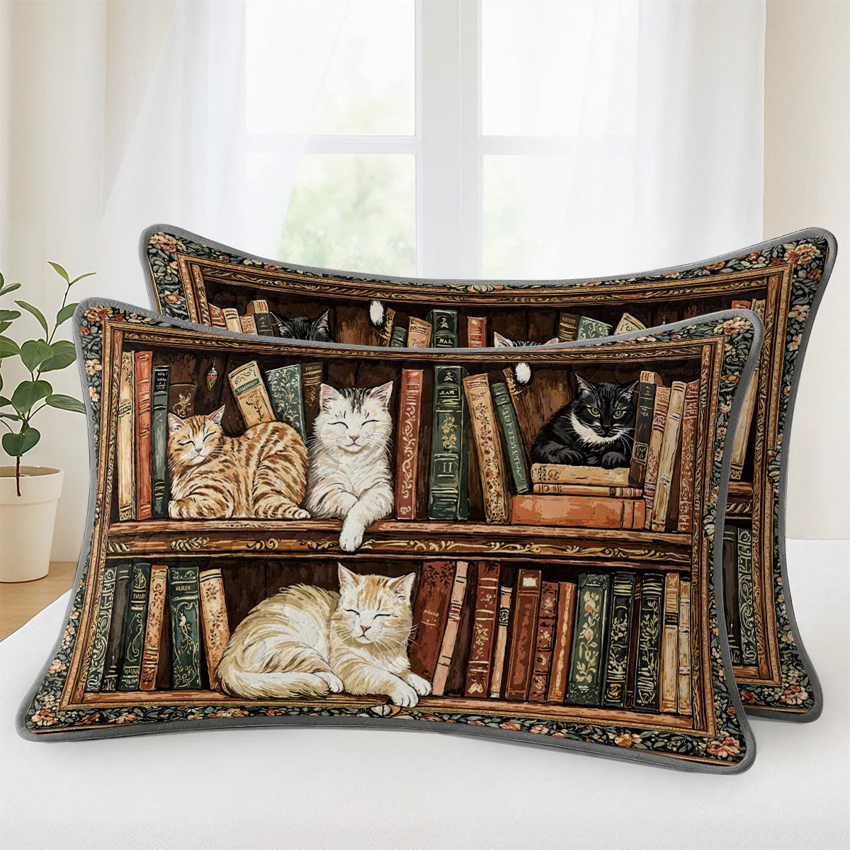 Shineful Quilt 3-Piece Set Book Nook Cats Reading