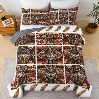 Shineful All Season Quilt 3-Piece Set - Native Wolf Pattern