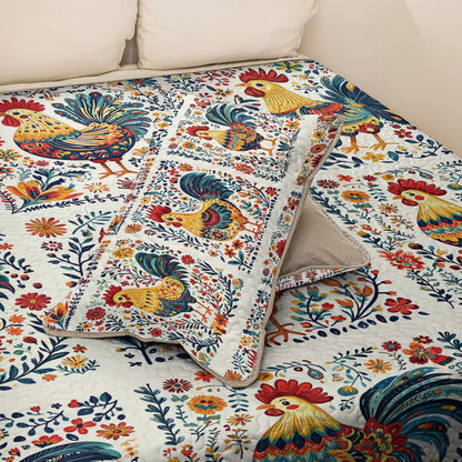 Shineful All Season Quilt 3-Piece Set - Rooster Garden
