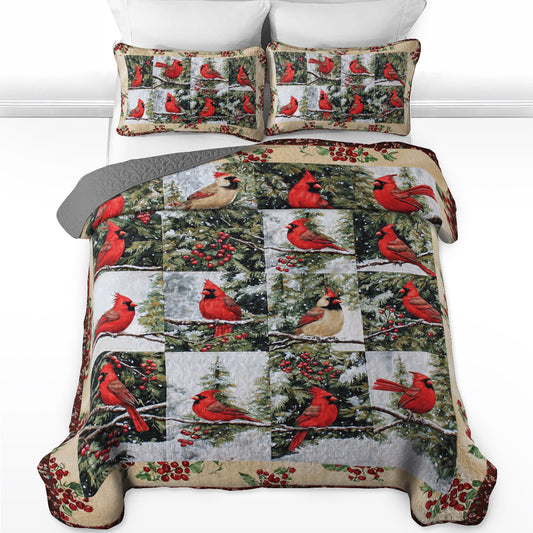 Shineful All Season Quilt 3-Piece Set Festive Cardinal
