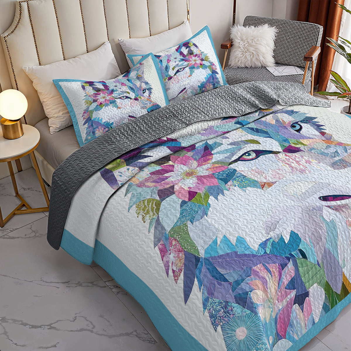 Shineful All Season Quilt 3-Piece Set  Mystical Wolf