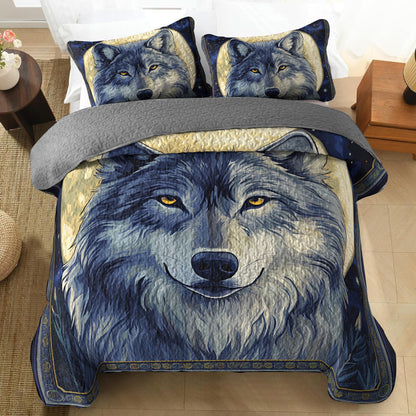 Shineful All Season Quilt 3-Piece Set Wolf In The Full Moon