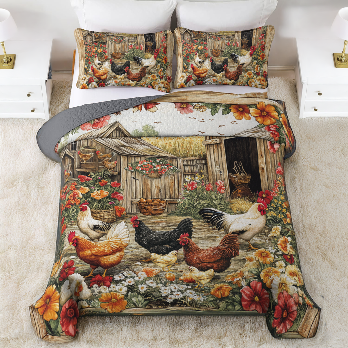 Shineful All Season Quilt 3-Piece Set Golden Morning Farm