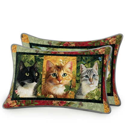 Shineful All Season Quilt 3-Piece Set Meadow Garden Cats