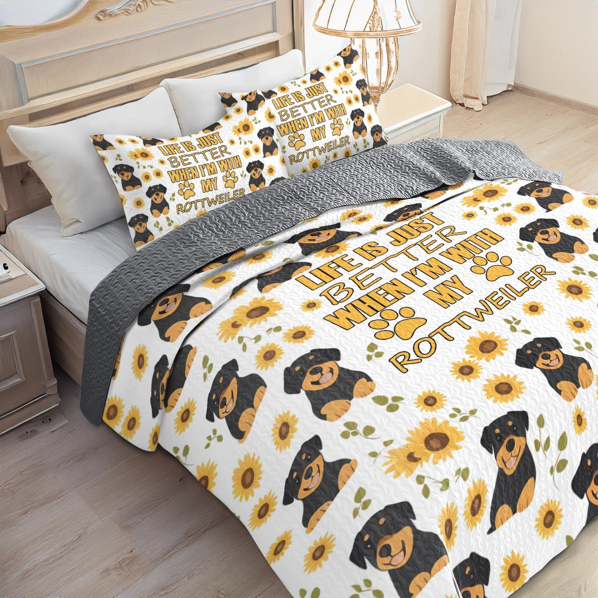 Shineful All Season Quilt 3-Piece Set Sunny Days with My Rottweiler