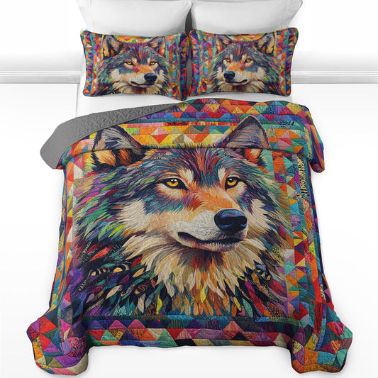 Shineful All Season Quilt 3-Piece Set Colorful Wolf